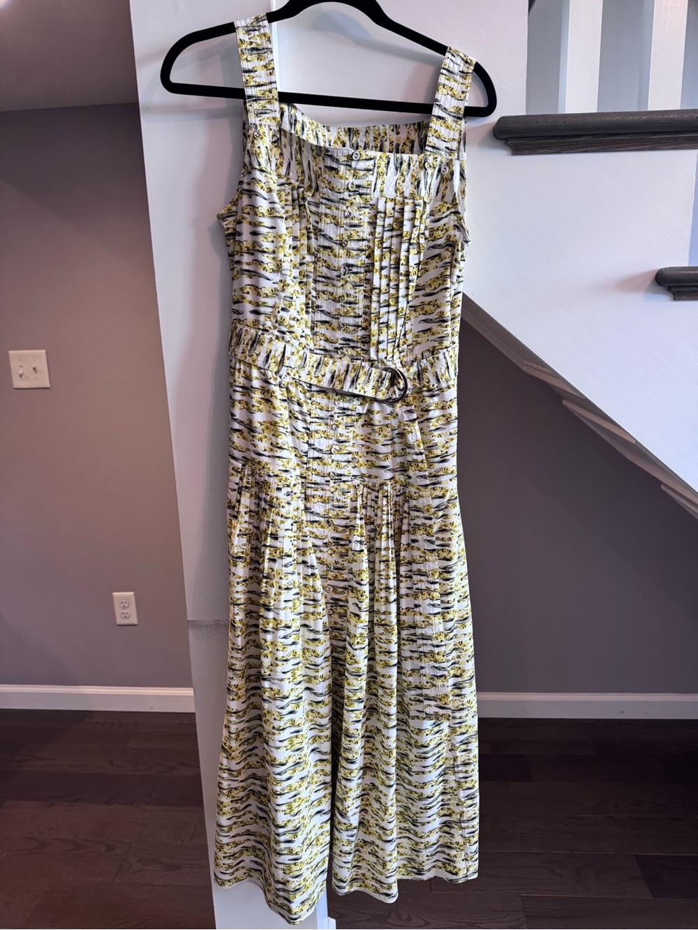 White House Black Market Yellow and White Printed Midi Dress